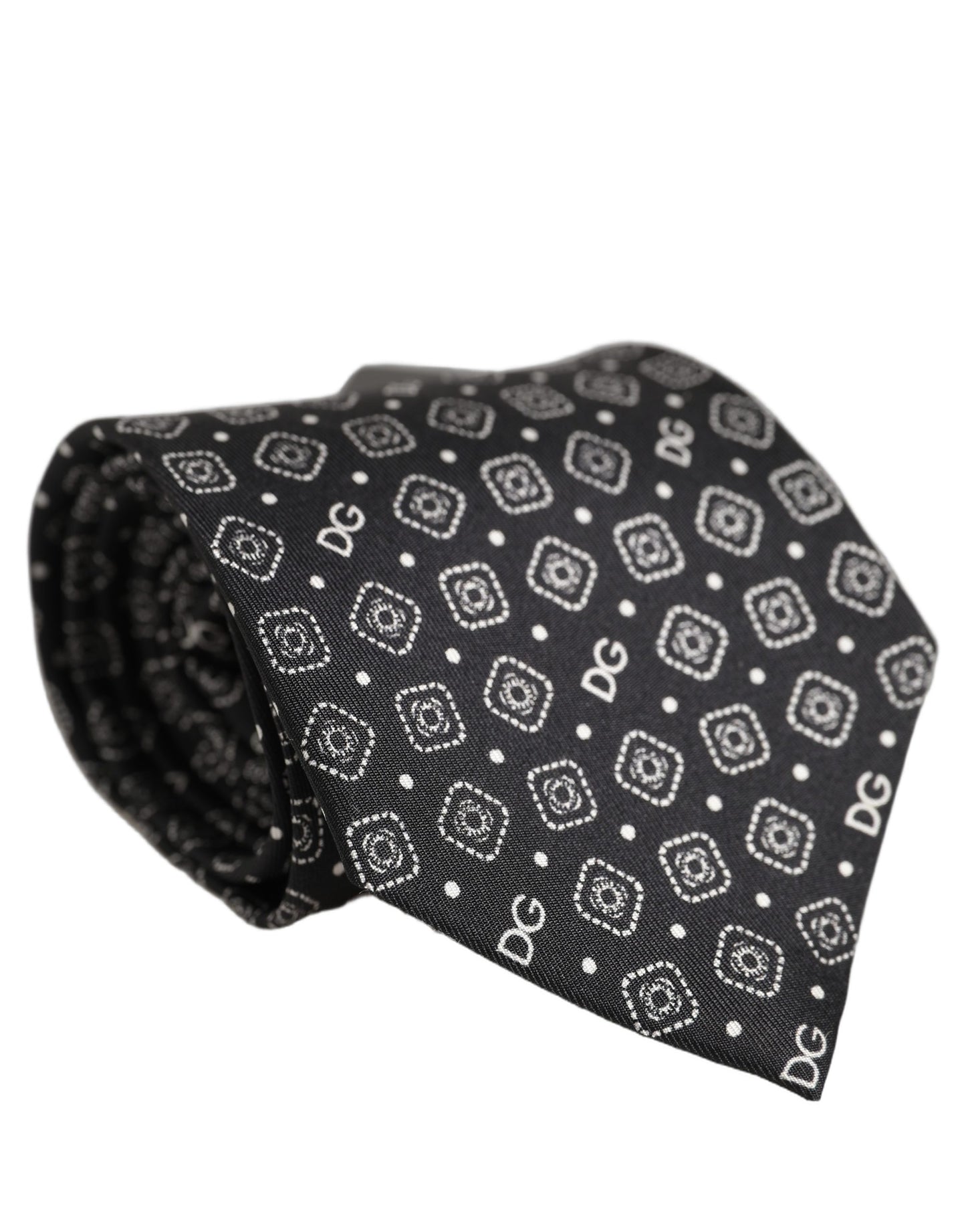 Men Black DG Logo 100% Silk Adjustable Tied Necktie Tie