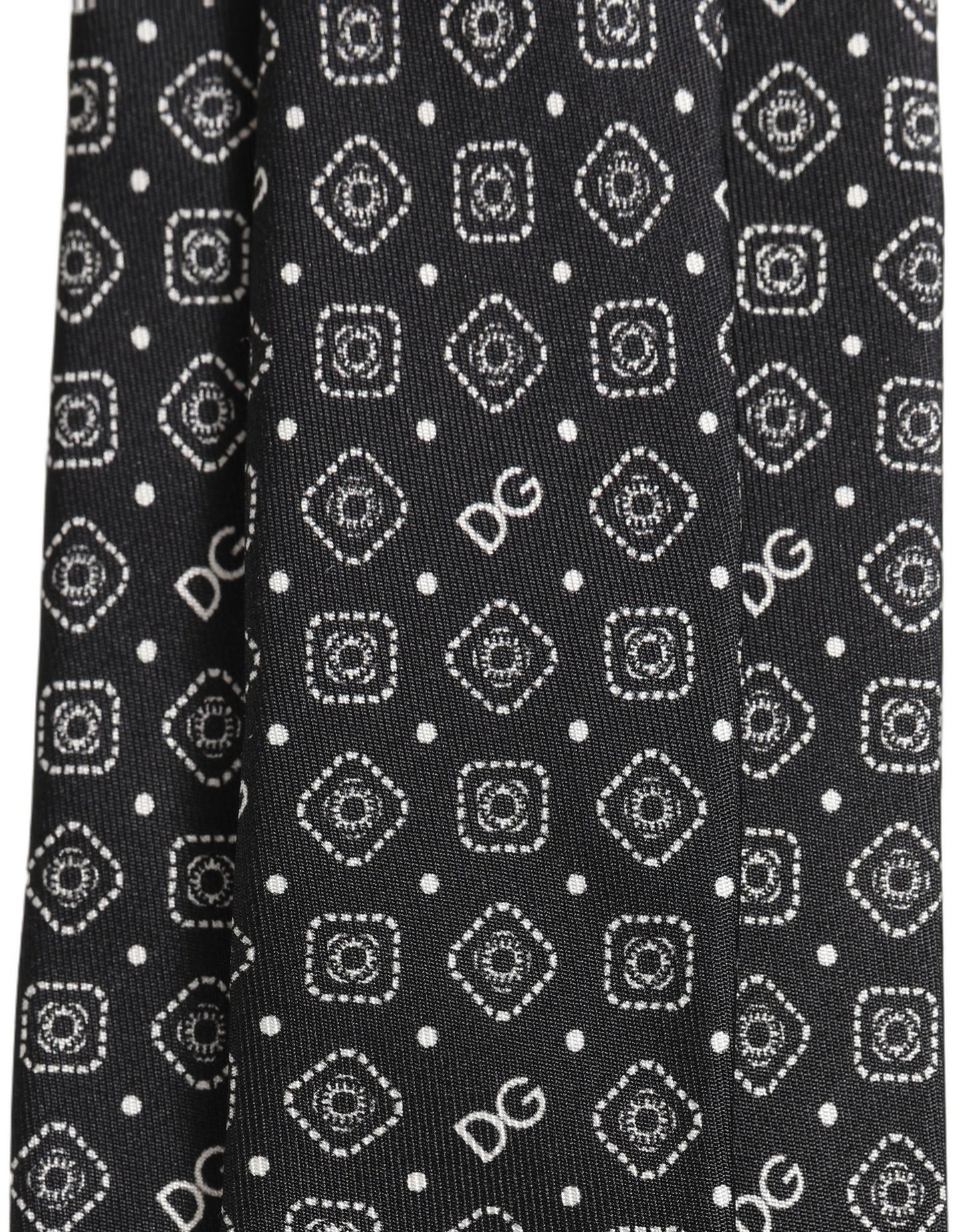 Men Black DG Logo 100% Silk Adjustable Tied Necktie Tie