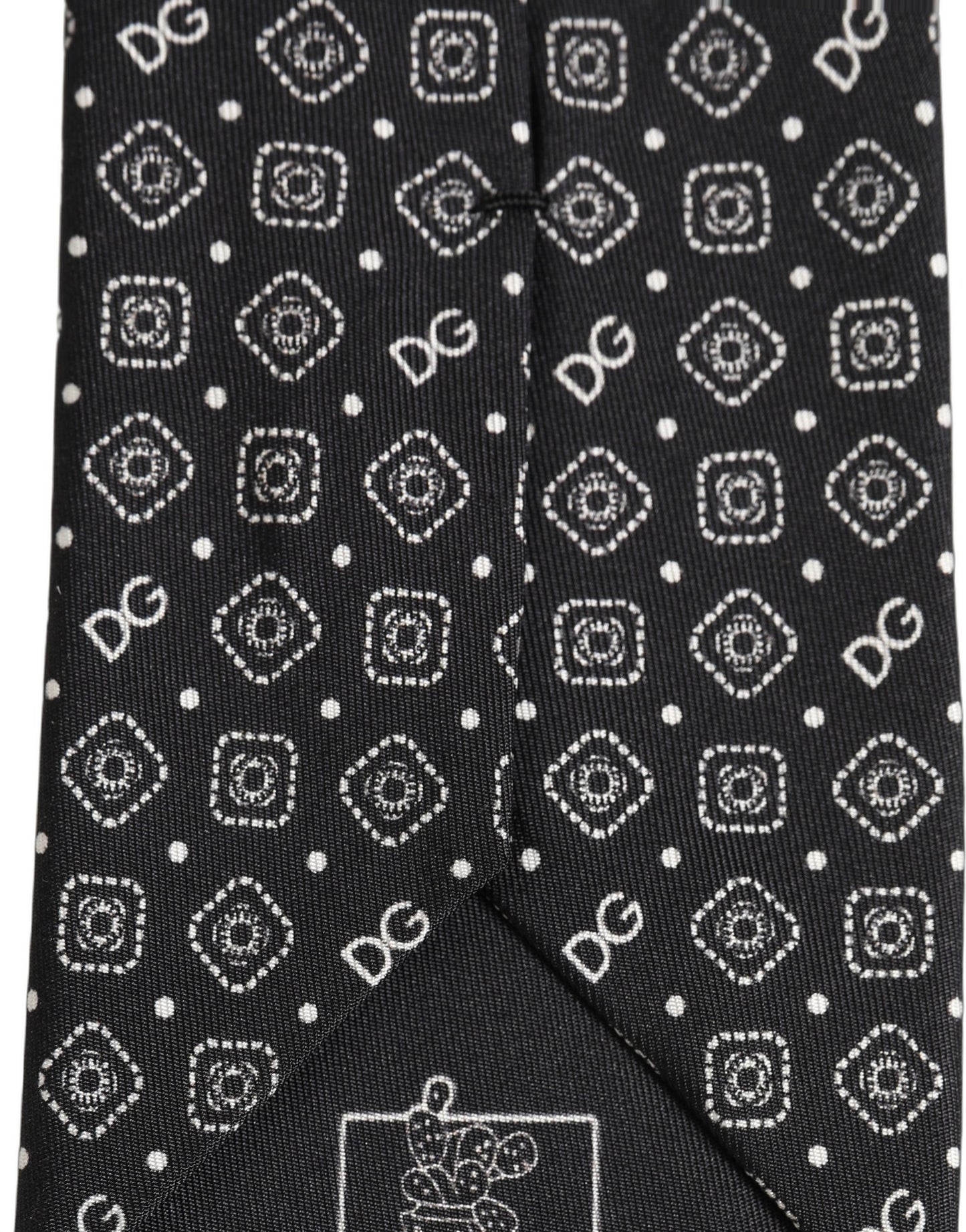 Men Black DG Logo 100% Silk Adjustable Tied Necktie Tie