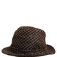 Brown Checkered Wool Tweed Fedora Capello Hats