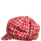 Red White Tweed Textured Baker Boy Capello Hat