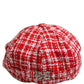 Red White Tweed Textured Baker Boy Capello Hat