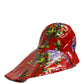 Glossy Red Floral Wide Brim Bucket Capello Hat