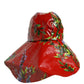 Glossy Red Floral Wide Brim Bucket Capello Hat