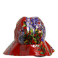 Glossy Red Floral Wide Brim Bucket Capello Hat
