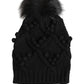 Black Cashmere Knitted Fur Pom-Pom Beanie One Size Hat