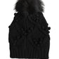 Black Cashmere Knitted Fur Pom-Pom Beanie One Size Hat