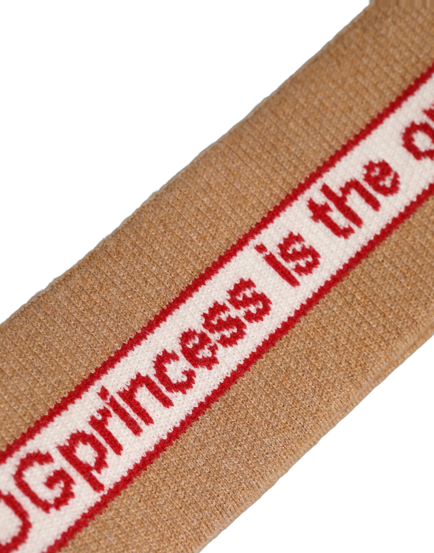 Beige Cashmere Knitted Embroidered Head Band One Size Hat