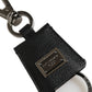 Black Dauphine Leather Silver Metal Logo Plaque Keyring