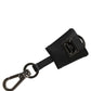 Black Dauphine Leather Silver Metal Logo Plaque Keyring