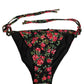 Black Floral Print Nylon Beachwear Bikini Bottom