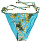 Blue Floral Print Nylon Beachwear Bikini Bottom