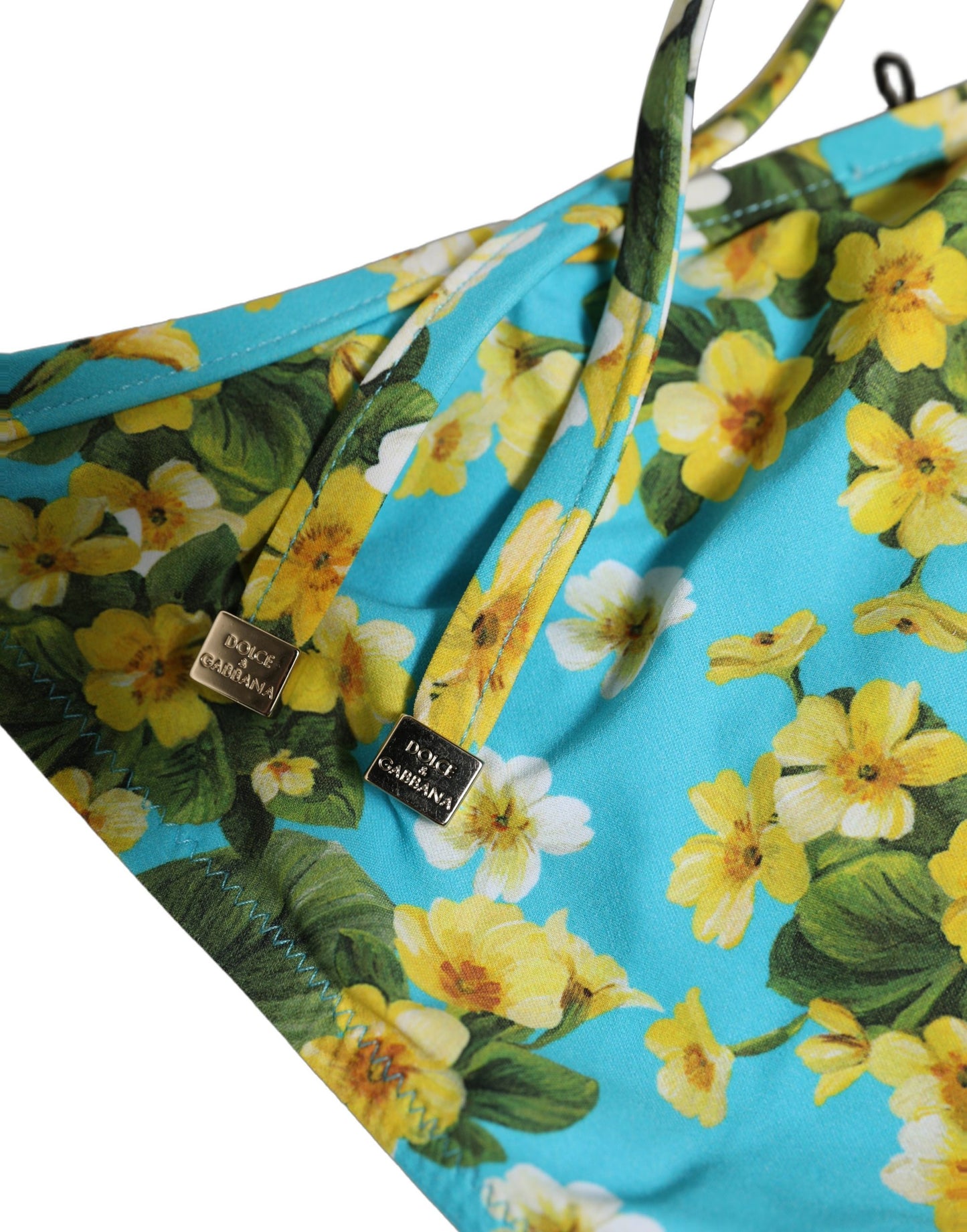 Blue Floral Print Nylon Beachwear Bikini Bottom