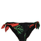 Black Floral Print Nylon Beachwear Bikini Bottom