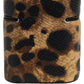 Brown Leopard Calf Leather Metal Logo Plaque Airpods Case