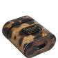 Brown Leopard Calf Leather Metal Logo Plaque Airpods Case