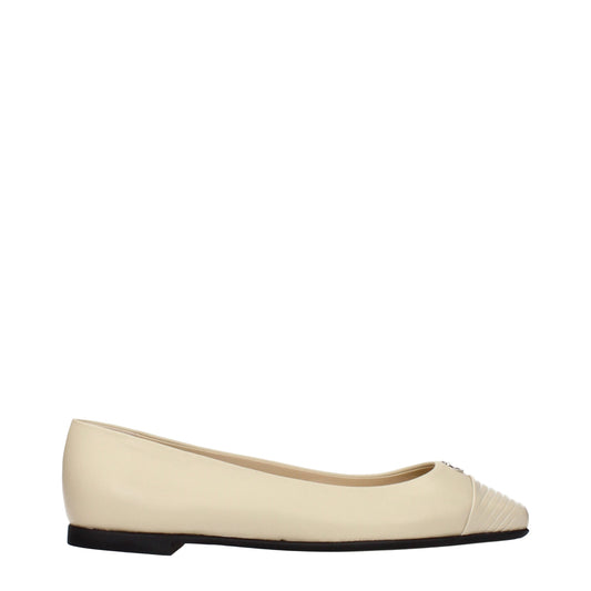 Beige Leather Ballet Flats