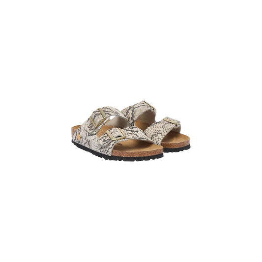 Gray Leather Flat Sandals