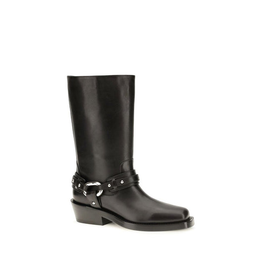 Black Calf Leather Bos Taurus Flat Boots