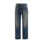 Blue Cotton Straight-Leg Jeans