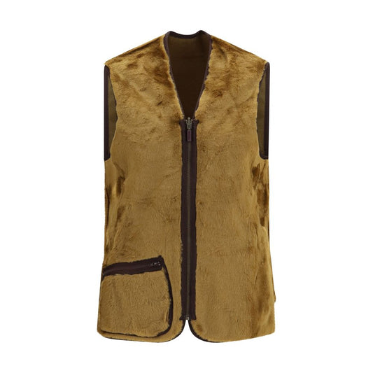 Brown Marabou Sleeveless Jacket