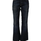 Dark Blue Washed Mid-Waisted Flared Denim Casual Jeans