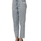 Light Blue High Waist Tapered Denim Cotton Stretch Jeans