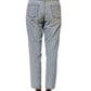 Light Blue High Waist Tapered Denim Cotton Stretch Jeans