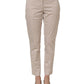 Beige Low Waist Tapered Women Cropped Trousers Pants