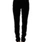 Black Viscose Blend Velvet Slim Fit Pants