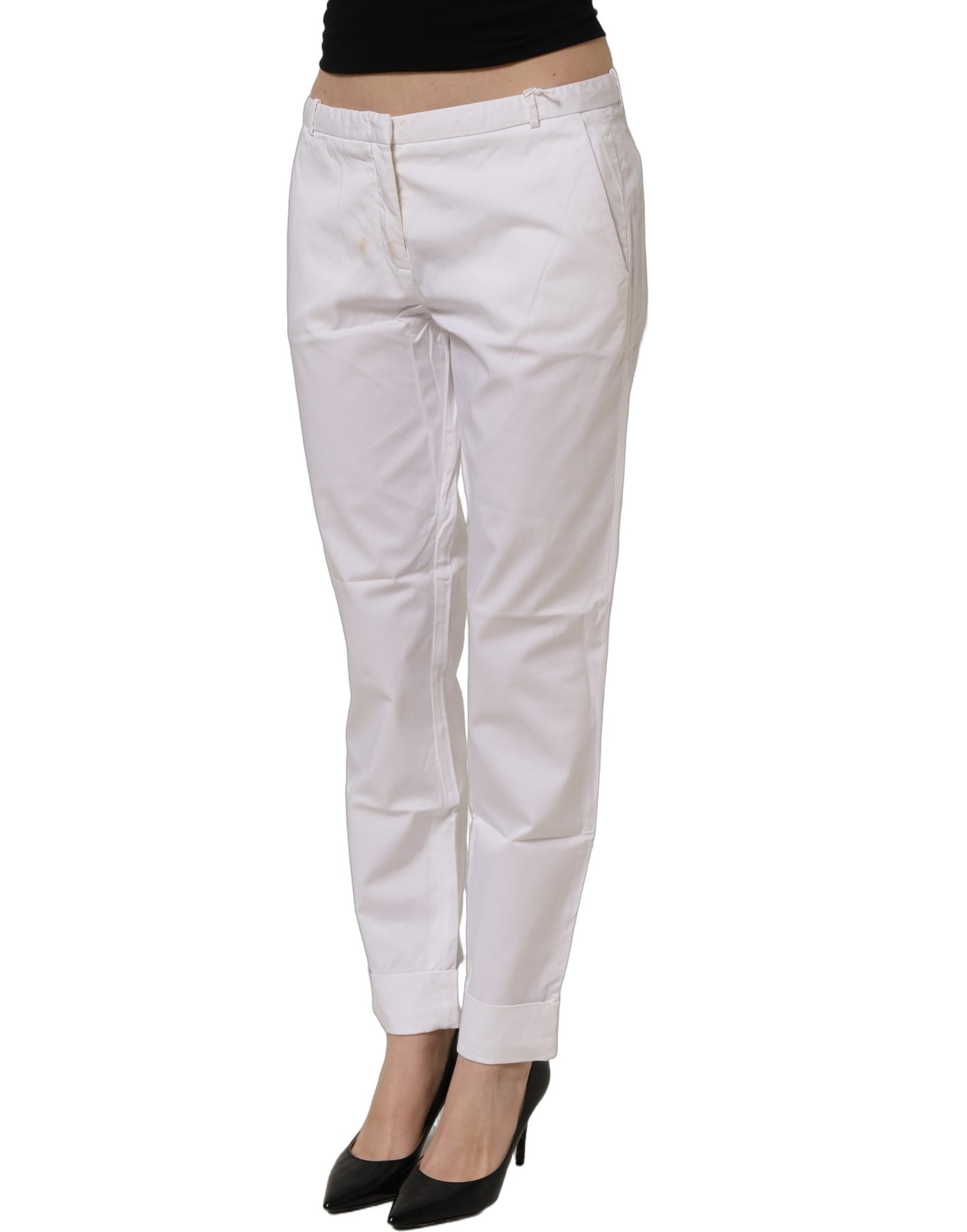 White Low Waist Straight Formal Trouser Pants