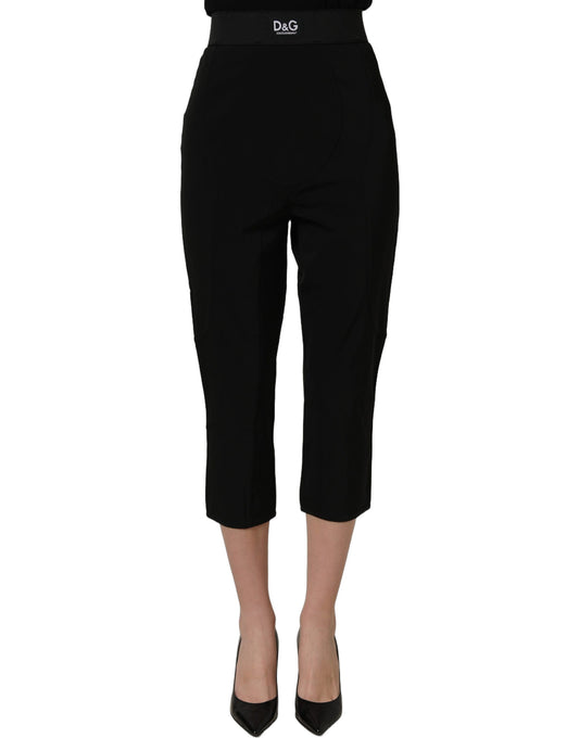 Black Viscose High Waist Capri Trouser Pants