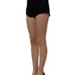 Black Cotton Mid Rise Denim Hot Pants Shorts