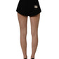 Black Cotton Mid Rise Denim Hot Pants Shorts