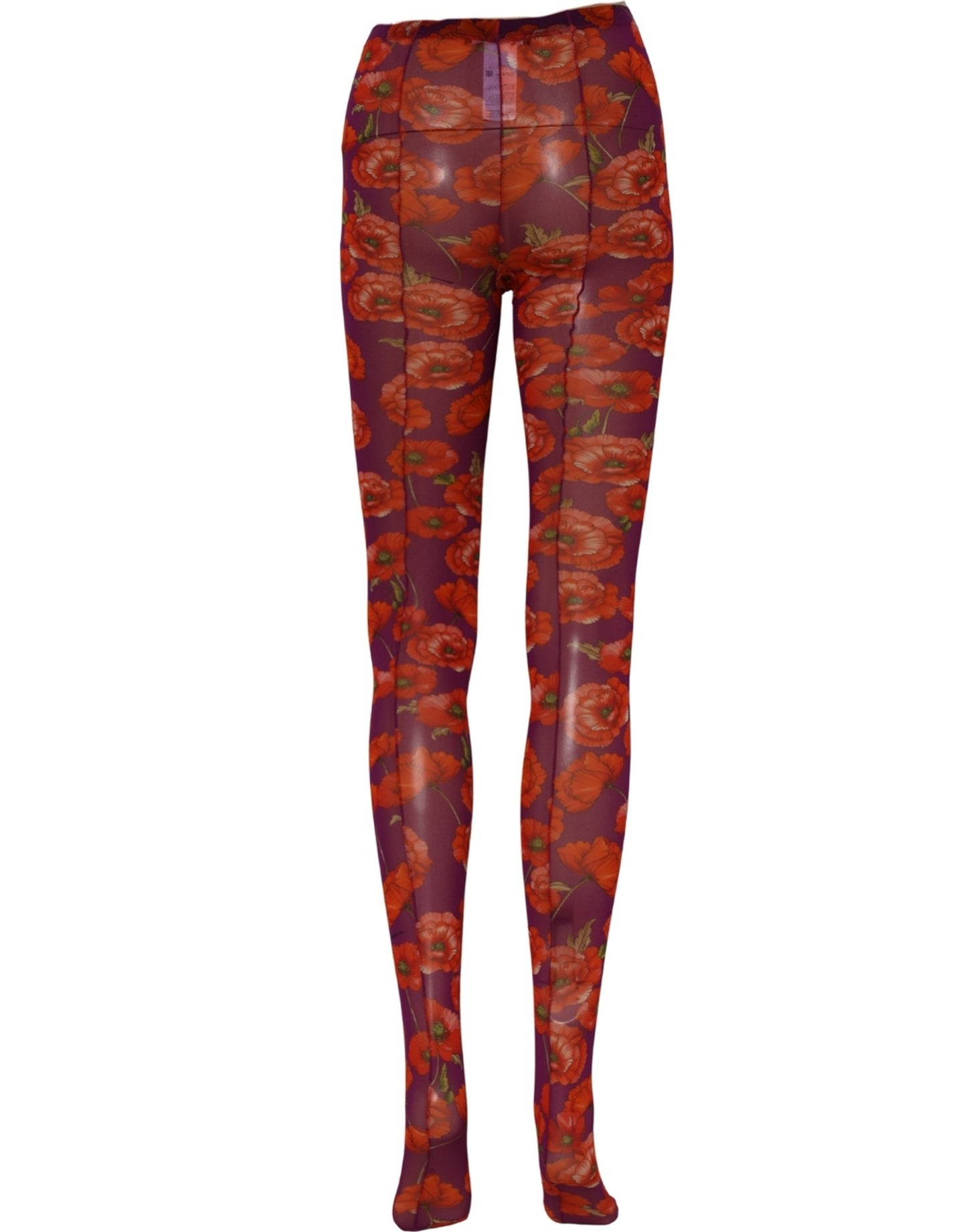 Purple Nylon Floral Print Tights Stockings Socks