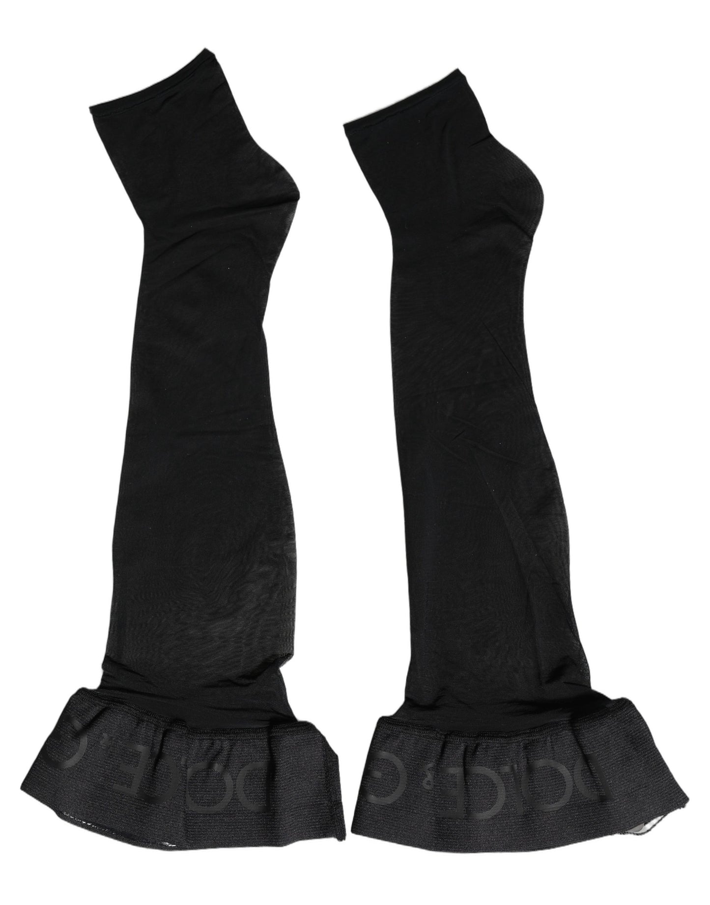 Black Nylon Logo Calf Long Women Accessory Socks