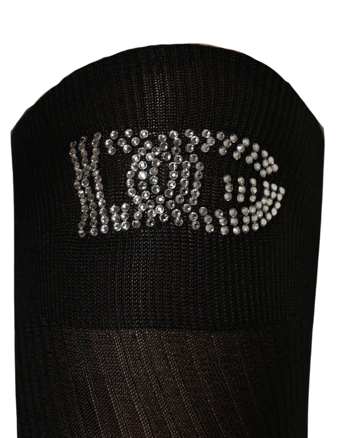 Black DG Logo Rhinestones Stretch Thigh High Socks