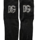 Black DG Logo Rhinestones Stretch Thigh High Socks