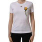 White Cotton Rose Patch Crew Neck T-shirt