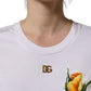 White Cotton Rose Patch Crew Neck T-shirt