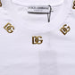 White Cotton Gold DG Logo Crew Neck T-shirt