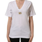 White Cotton Gold DG Logo V-Neck T-shirt