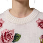 White Wool Floral Crew Neck Pullover Sweater