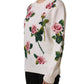 White Wool Floral Crew Neck Pullover Sweater