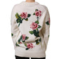 White Wool Floral Crew Neck Pullover Sweater