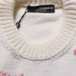 White Wool Floral Crew Neck Pullover Sweater