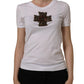 White Crystal Embellished Cross Top T-shirt