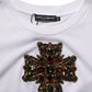 White Crystal Embellished Cross Top T-shirt