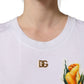 White Cotton Rose Patch Crew Neck T-shirt
