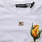 White Cotton Rose Patch Crew Neck T-shirt